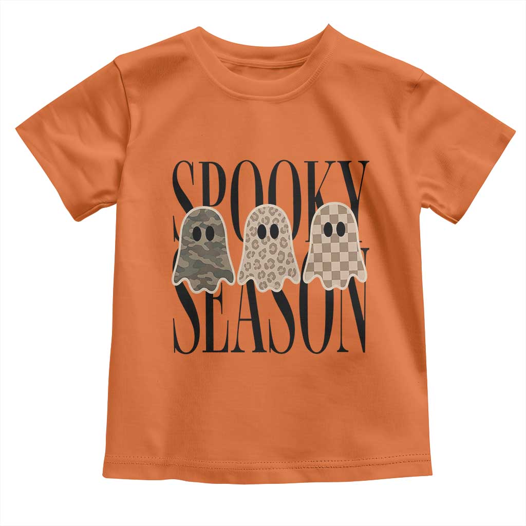 Spooky Season Camo Leopard Checkered Ghosts Halloween Graphic Toddler T Shirt