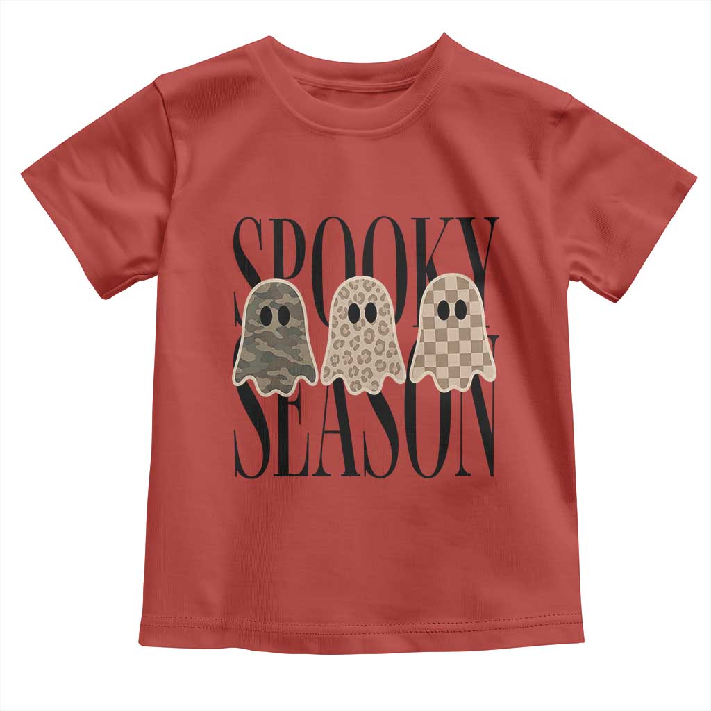 Spooky Season Camo Leopard Checkered Ghosts Halloween Graphic Toddler T Shirt