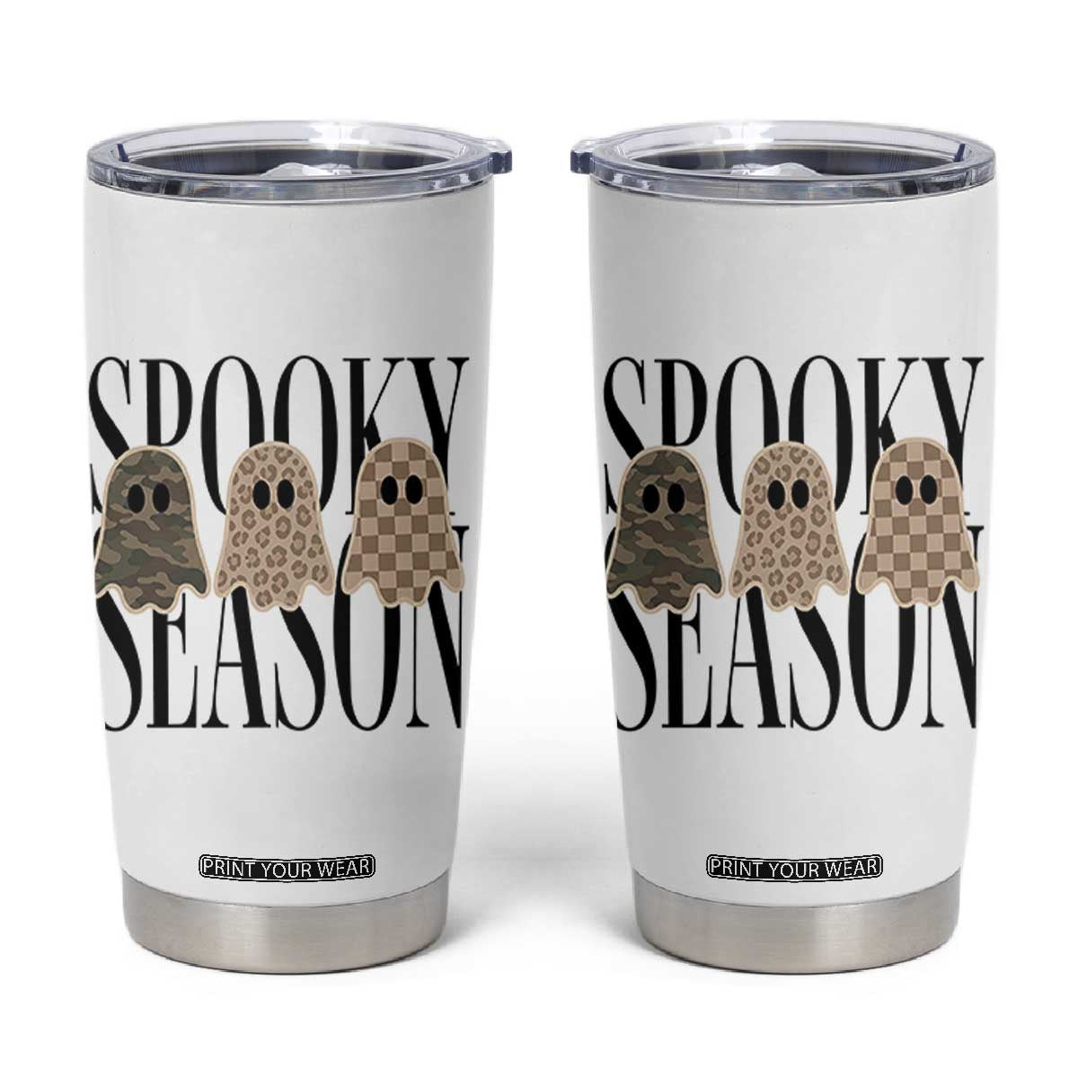 Spooky Season Camo Leopard Checkered Ghosts Halloween Graphic Tumbler Cup