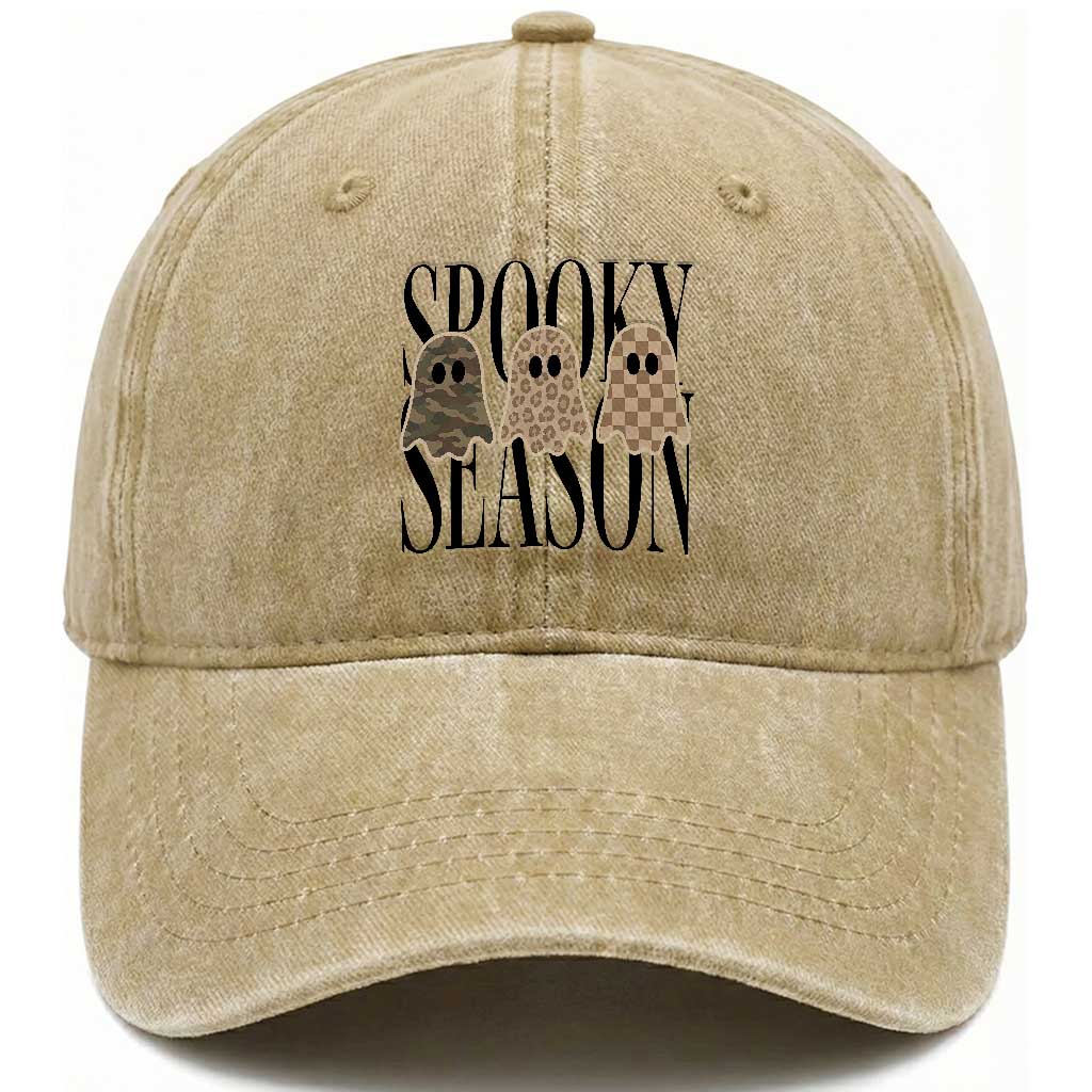 Spooky Season Camo Leopard Checkered Ghosts Halloween Graphic Washed Cotton Baseball Cap