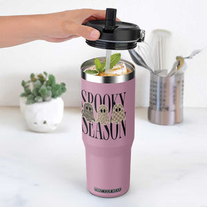 Spooky Season Camo Leopard Checkered Ghosts Halloween Graphic Flip Straw Tumbler