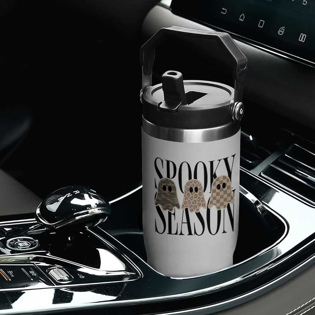 Spooky Season Camo Leopard Checkered Ghosts Halloween Graphic Flip Straw Tumbler