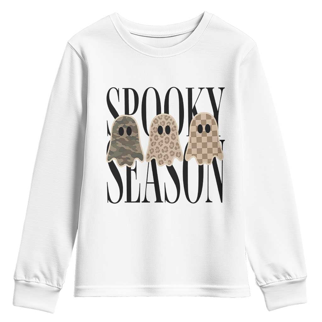 Spooky Season Camo Leopard Checkered Ghosts Halloween Graphic Youth Sweatshirt