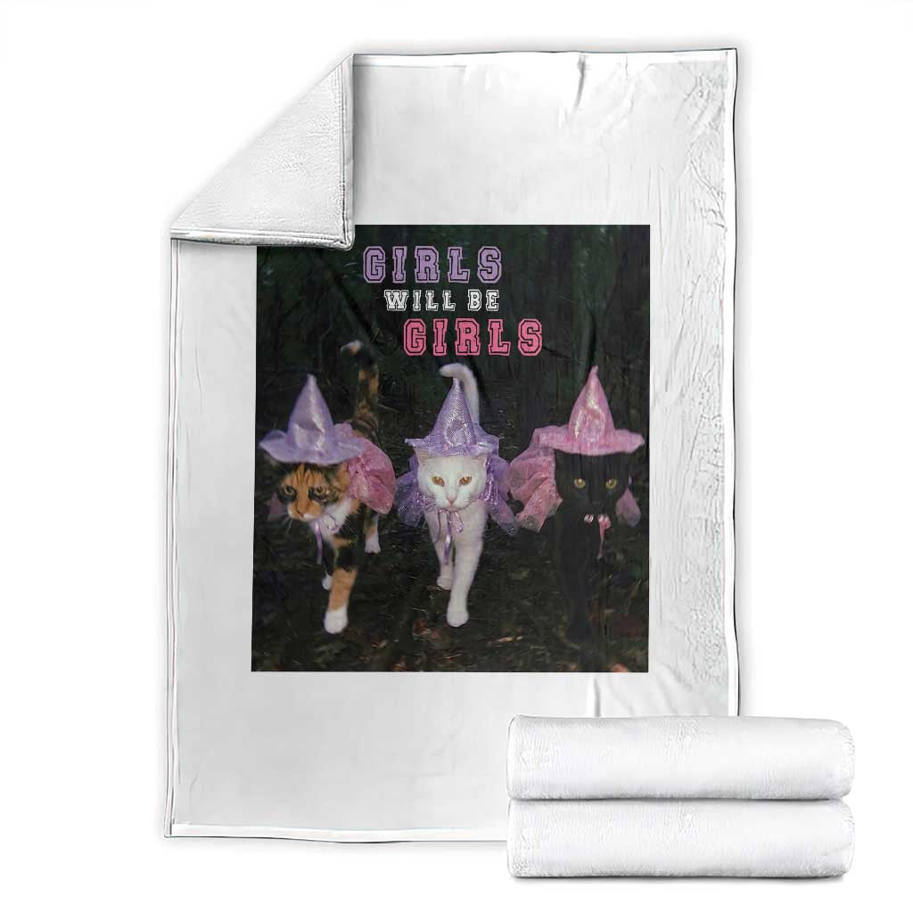 Funny Witchy Cats Girls Will Be Girls Halloween Meme Throw Blanket