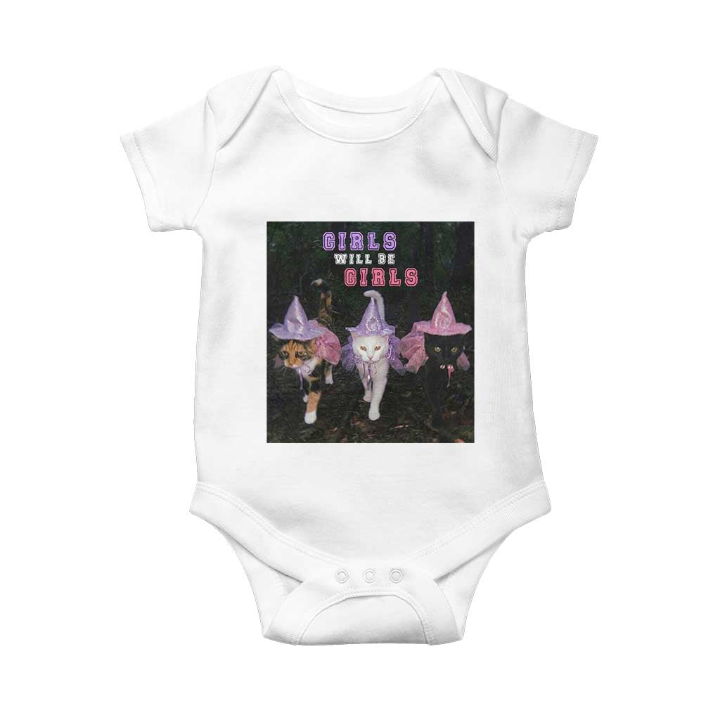Funny Witchy Cats Girls Will Be Girls Halloween Meme Baby Onesie