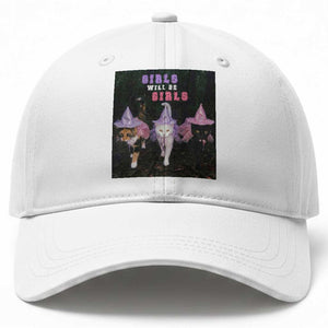 Funny Witchy Cats Girls Will Be Girls Halloween Meme Baseball Cap