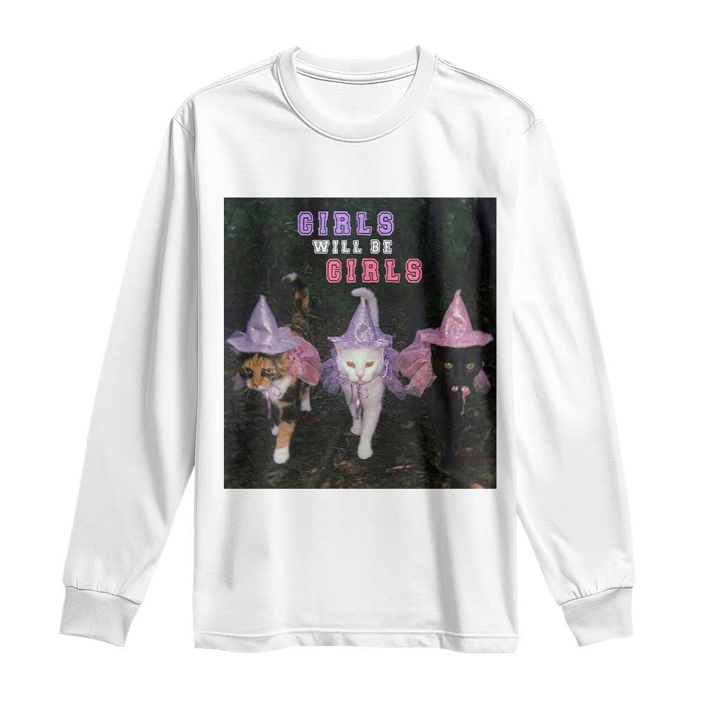 Funny Witchy Cats Girls Will Be Girls Halloween Meme Long Sleeve Shirt