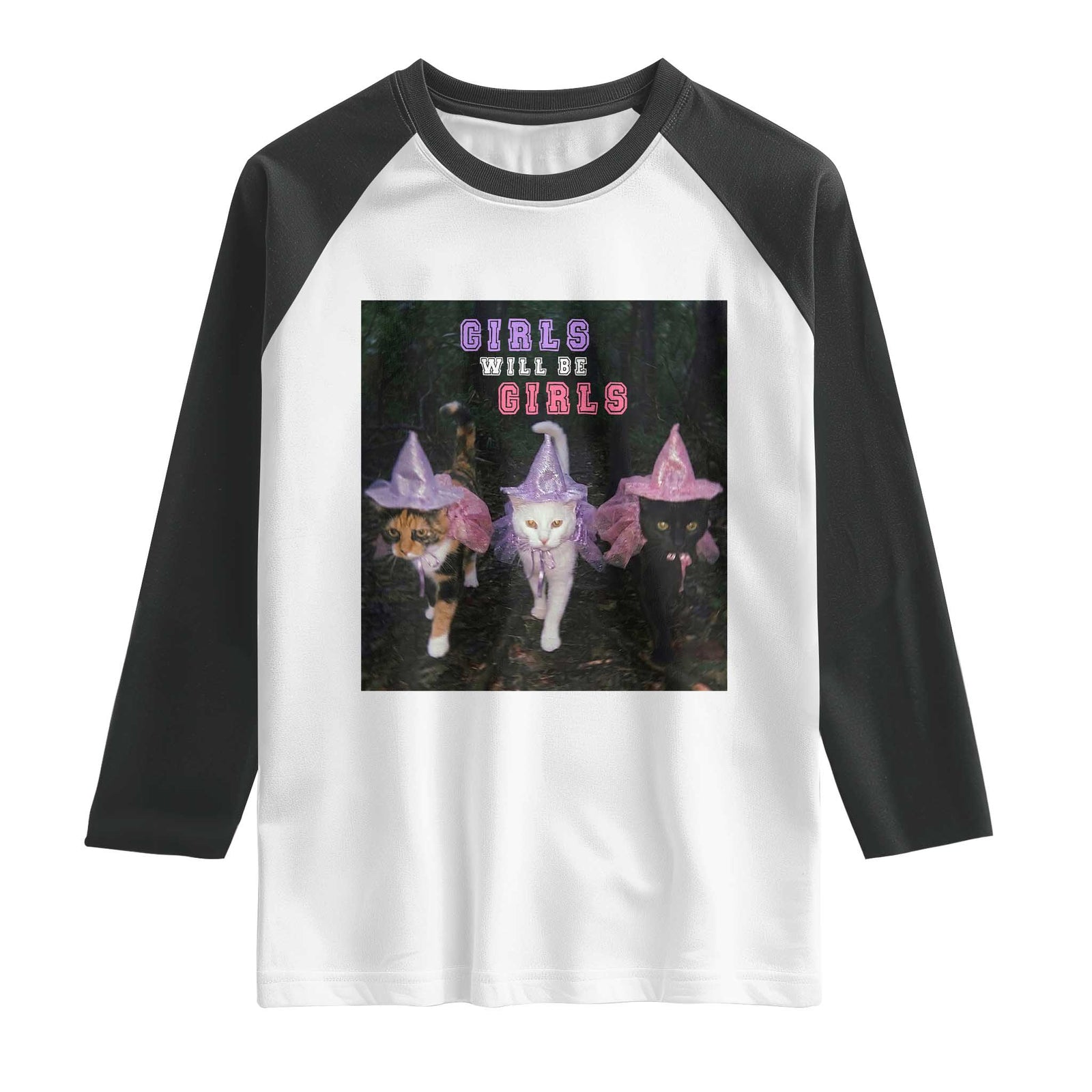 Funny Witchy Cats Girls Will Be Girls Halloween Meme Raglan Shirt