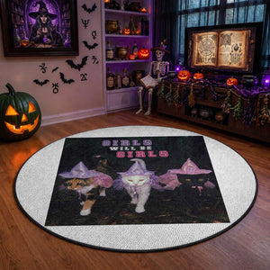 Funny Witchy Cats Girls Will Be Girls Halloween Meme Round Rug