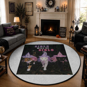 Funny Witchy Cats Girls Will Be Girls Halloween Meme Round Rug
