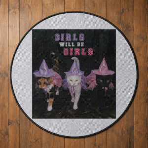 Funny Witchy Cats Girls Will Be Girls Halloween Meme Round Rug