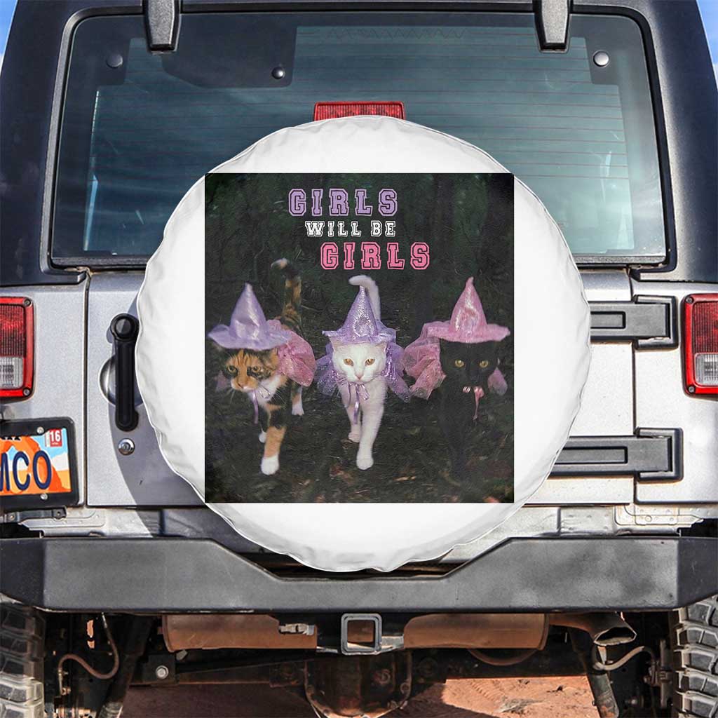Funny Witchy Cats Girls Will Be Girls Halloween Meme Spare Tire Cover