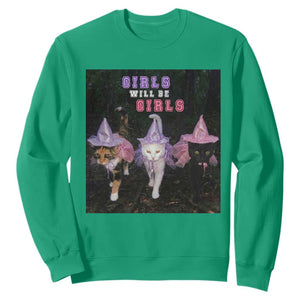 Funny Witchy Cats Girls Will Be Girls Halloween Meme Sweatshirt