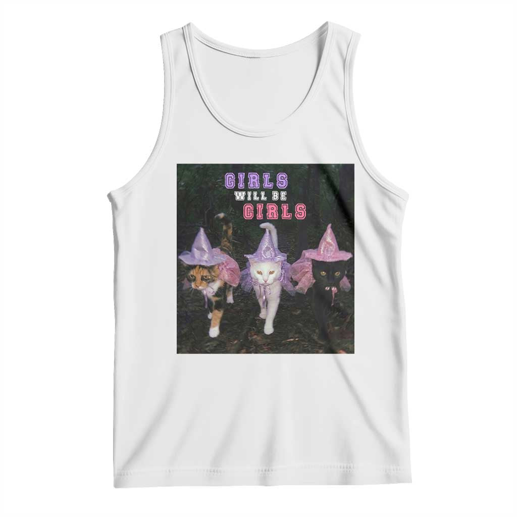 Funny Witchy Cats Girls Will Be Girls Halloween Meme Tank Top