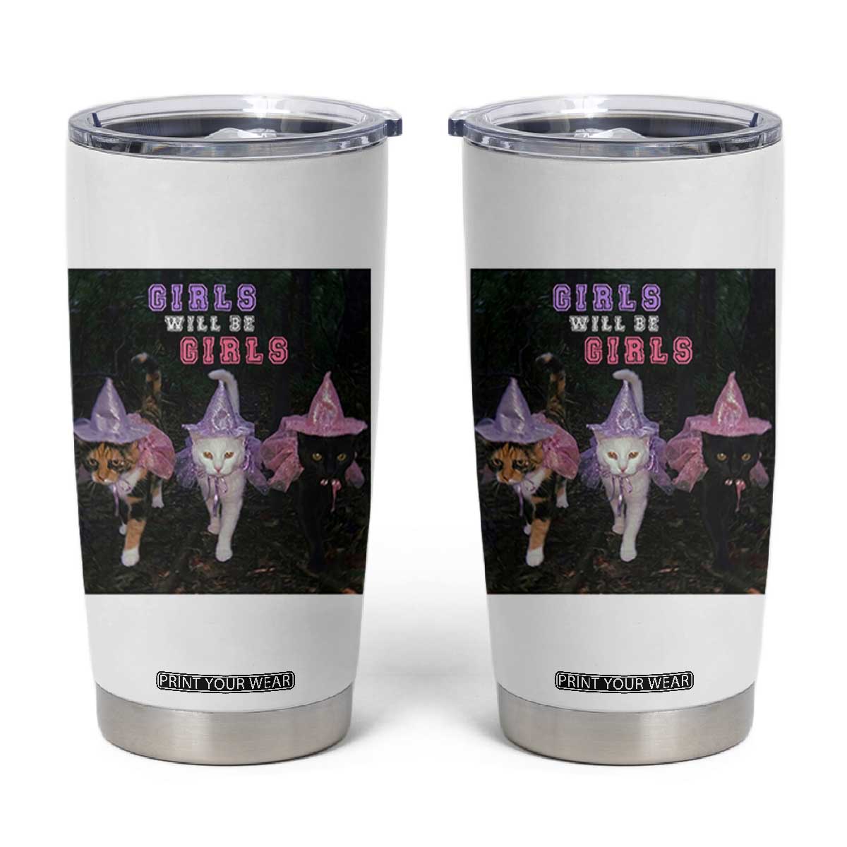 Funny Witchy Cats Girls Will Be Girls Halloween Meme Tumbler Cup