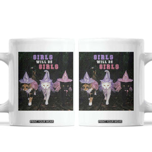 Funny Witchy Cats Girls Will Be Girls Halloween Meme Coffee Mug