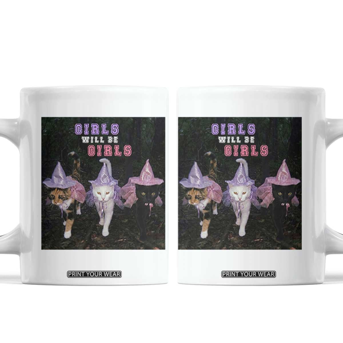 Funny Witchy Cats Girls Will Be Girls Halloween Meme Coffee Mug