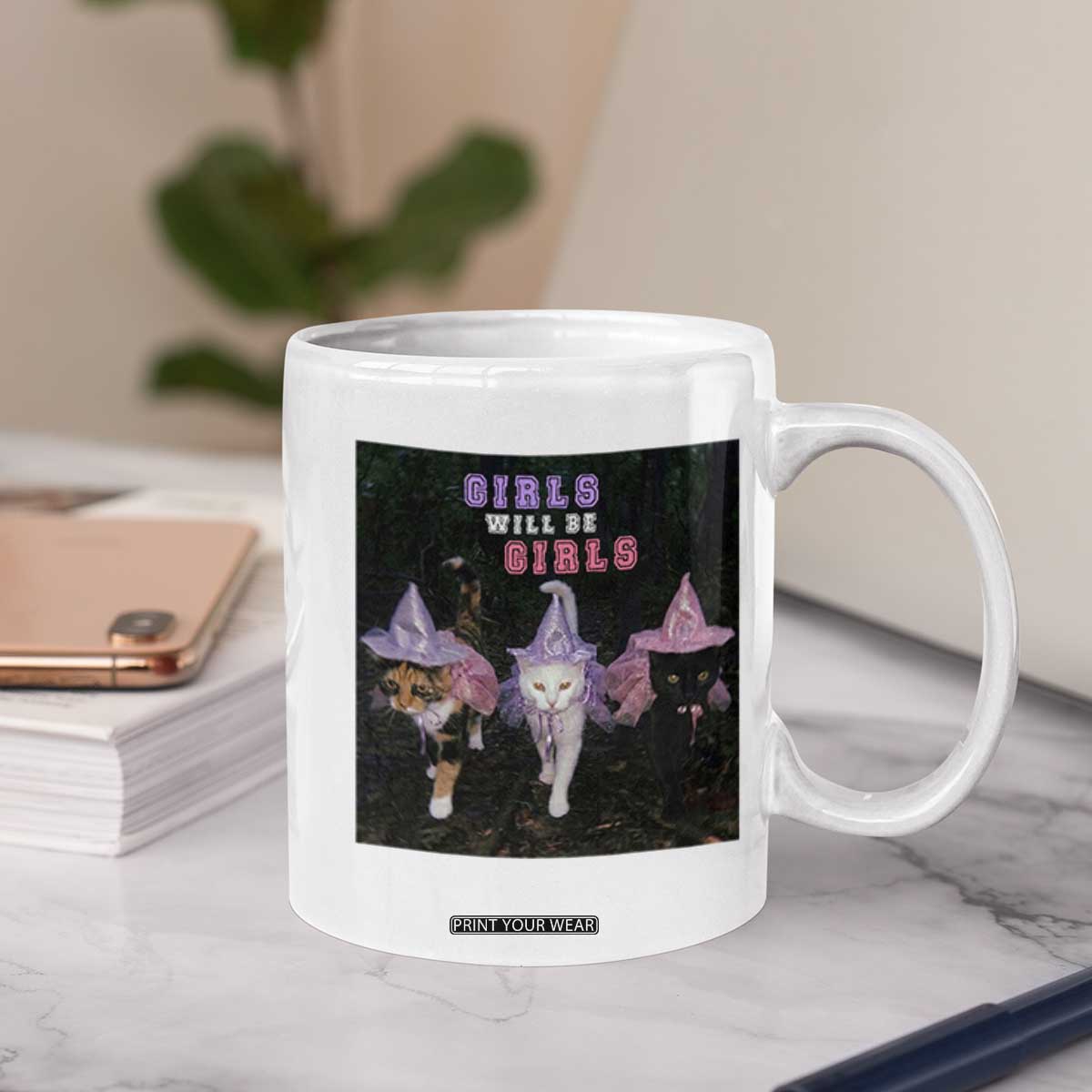 Funny Witchy Cats Girls Will Be Girls Halloween Meme Coffee Mug