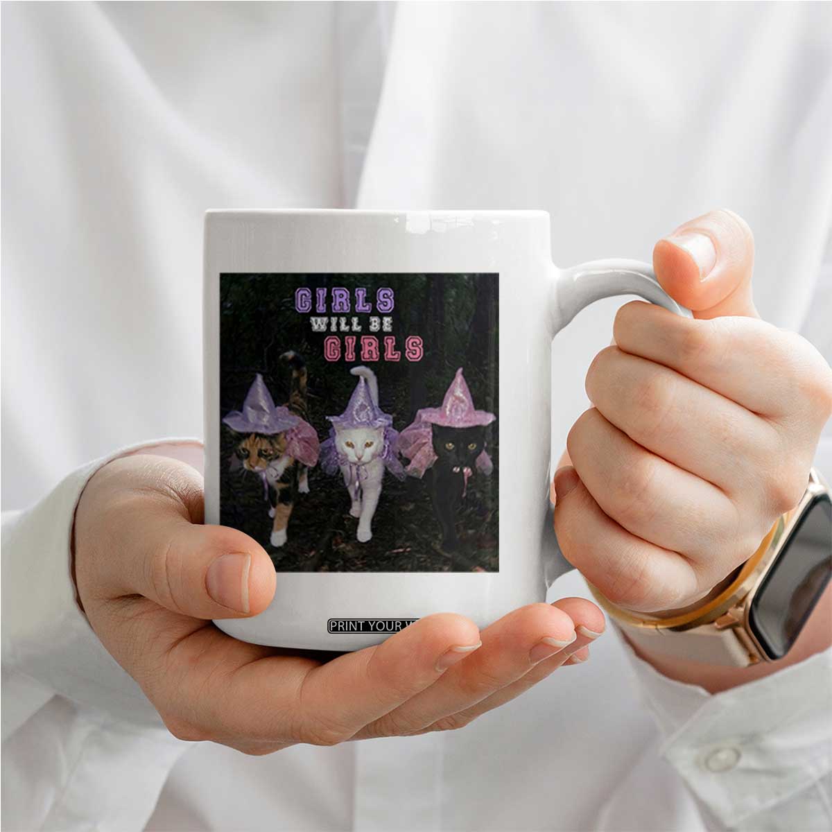 Funny Witchy Cats Girls Will Be Girls Halloween Meme Coffee Mug