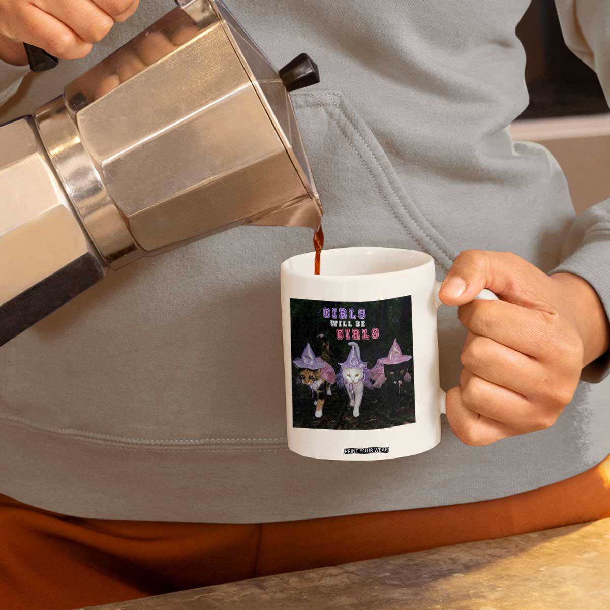 Funny Witchy Cats Girls Will Be Girls Halloween Meme Coffee Mug
