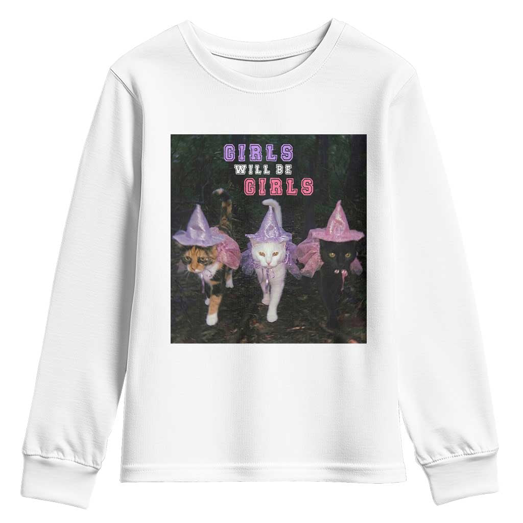 Funny Witchy Cats Girls Will Be Girls Halloween Meme Youth Sweatshirt