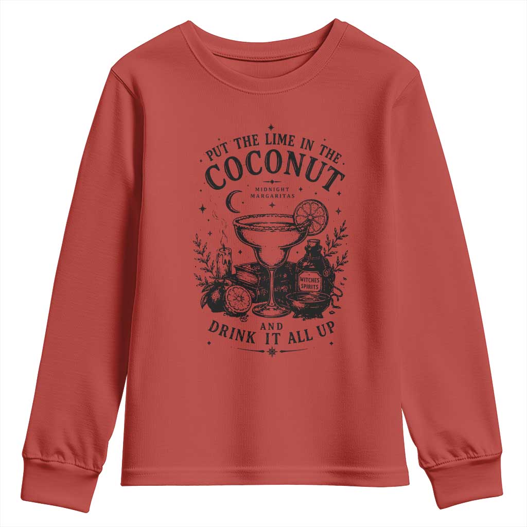 Midnight Margaritas Witchy Cocktail Halloween Youth Sweatshirt Put The Lime In The Coconut Drinking