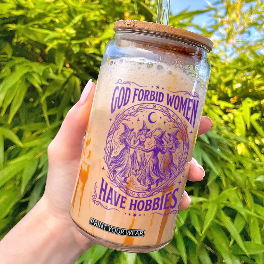 Funny Witches Dancing Coven Graphic Glass Can God Forbid Women Have Hobbies Sarcastic Feminism