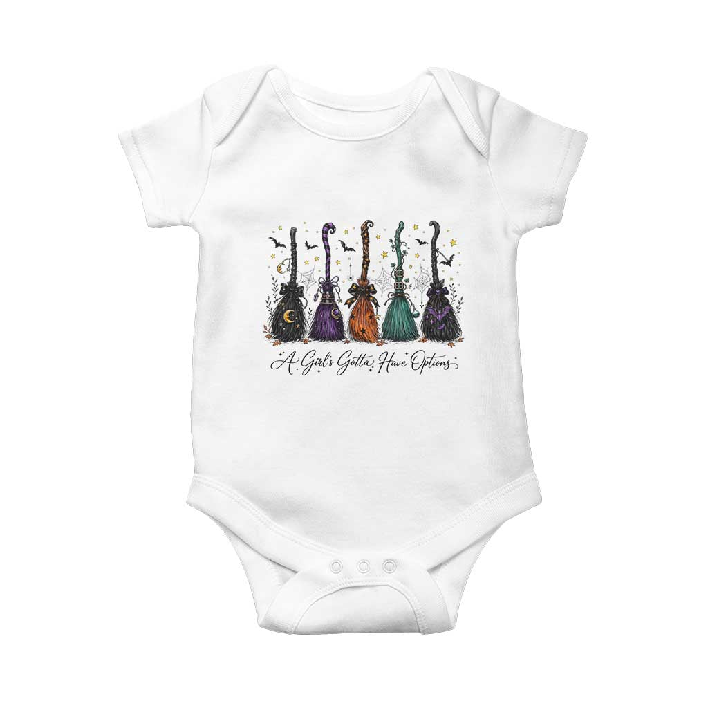 Funny Witch Brooms Spooky Halloween Baby Onesie A Girls Gotta Have Options Witchy Aesthetic