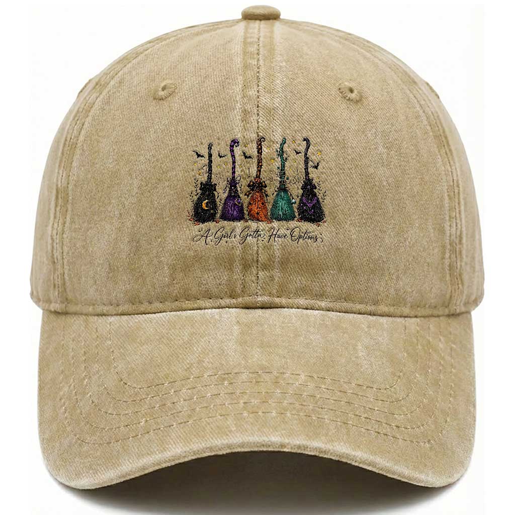 Funny Witch Brooms Spooky Halloween Washed Cotton Baseball Cap A Girls Gotta Have Options Witchy Aesthetic