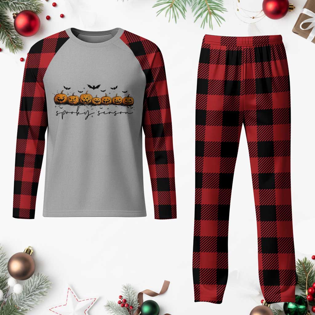 Spooky Season Jack O Lantern Pumpkins Vintage Halloween Plaid Pajama Set