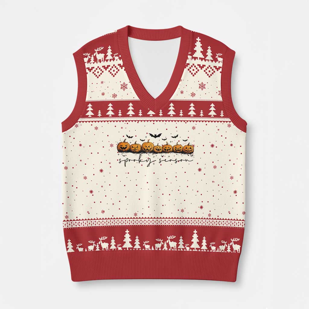 Spooky Season Jack O Lantern Pumpkins Vintage Halloween V-Neck Knit Sweater Vest