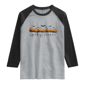 Spooky Season Jack O Lantern Pumpkins Vintage Halloween Raglan Shirt