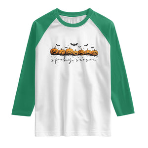 Spooky Season Jack O Lantern Pumpkins Vintage Halloween Raglan Shirt