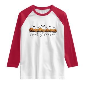 Spooky Season Jack O Lantern Pumpkins Vintage Halloween Raglan Shirt
