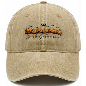 Spooky Season Jack O Lantern Pumpkins Vintage Halloween Washed Cotton Baseball Cap