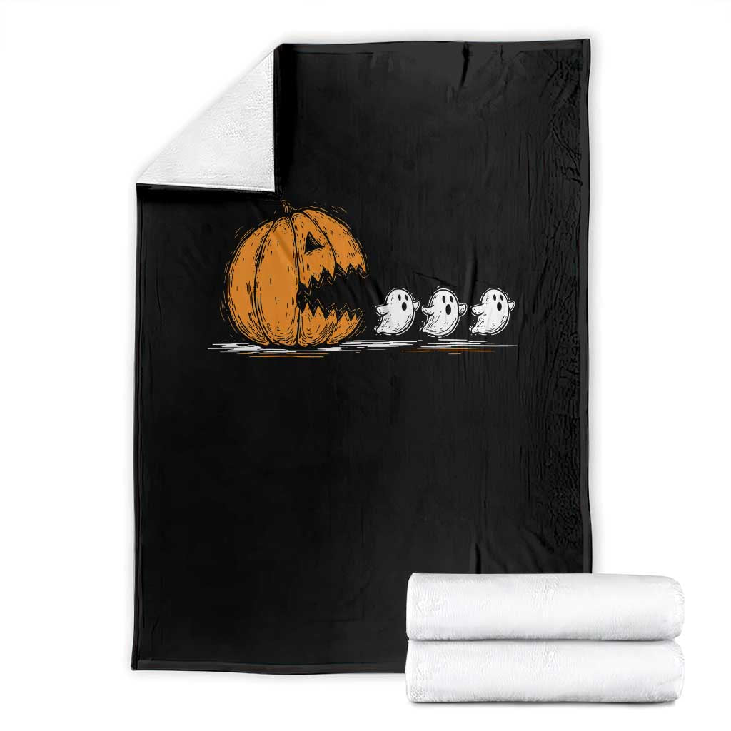 Funny Giant Pumpkin Eating Cute Ghosts Sheets Throw Blanket Retro Spooky Halloween
