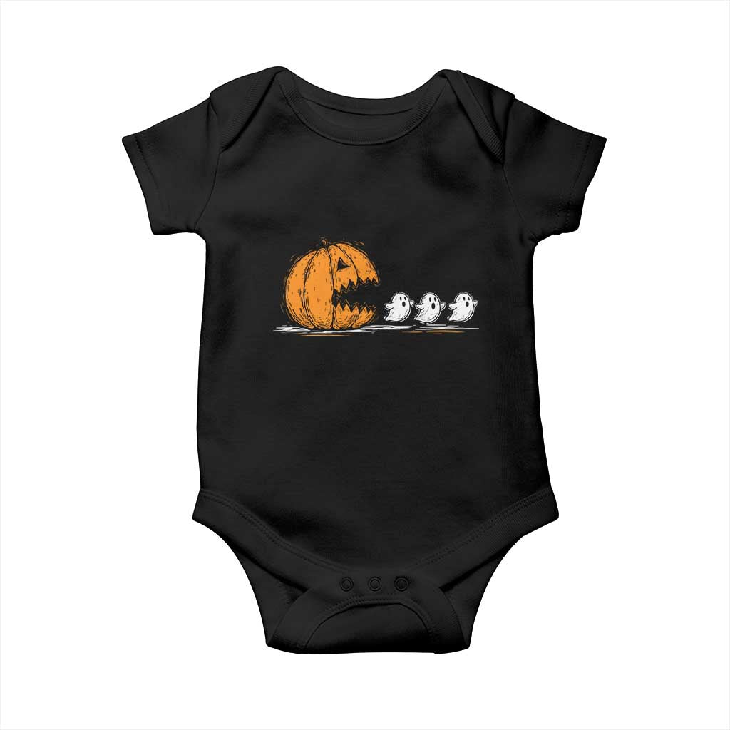 Funny Giant Pumpkin Eating Cute Ghosts Sheets Baby Onesie Retro Spooky Halloween