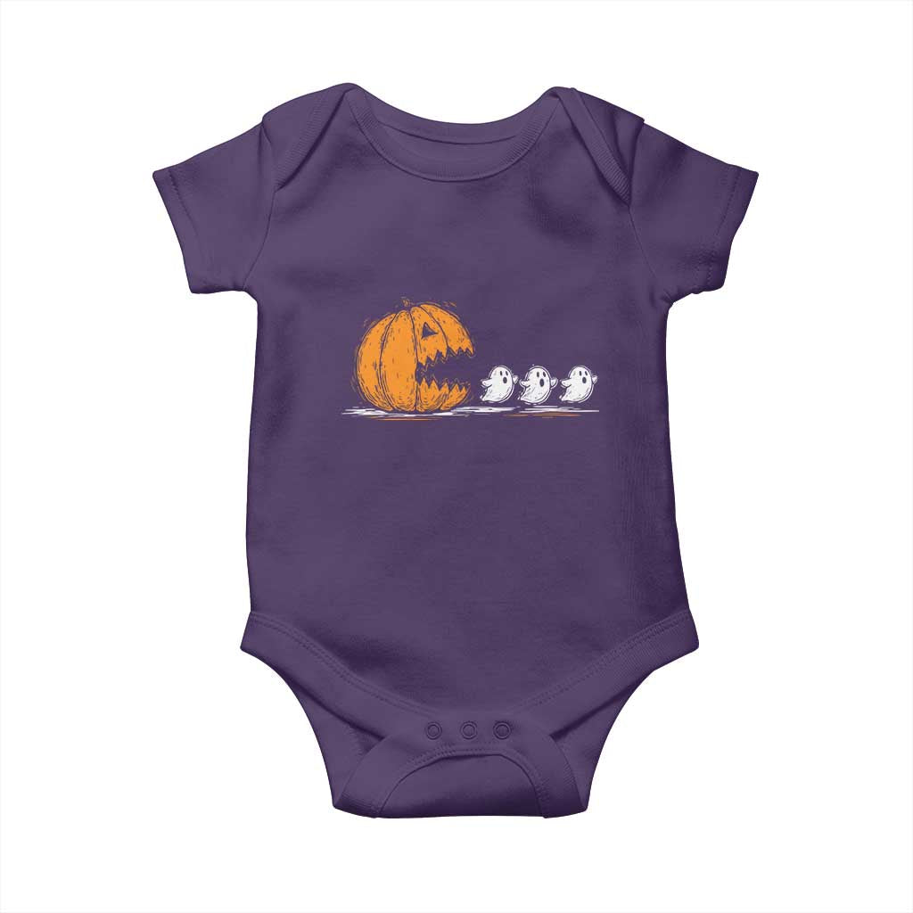 Funny Giant Pumpkin Eating Cute Ghosts Sheets Baby Onesie Retro Spooky Halloween