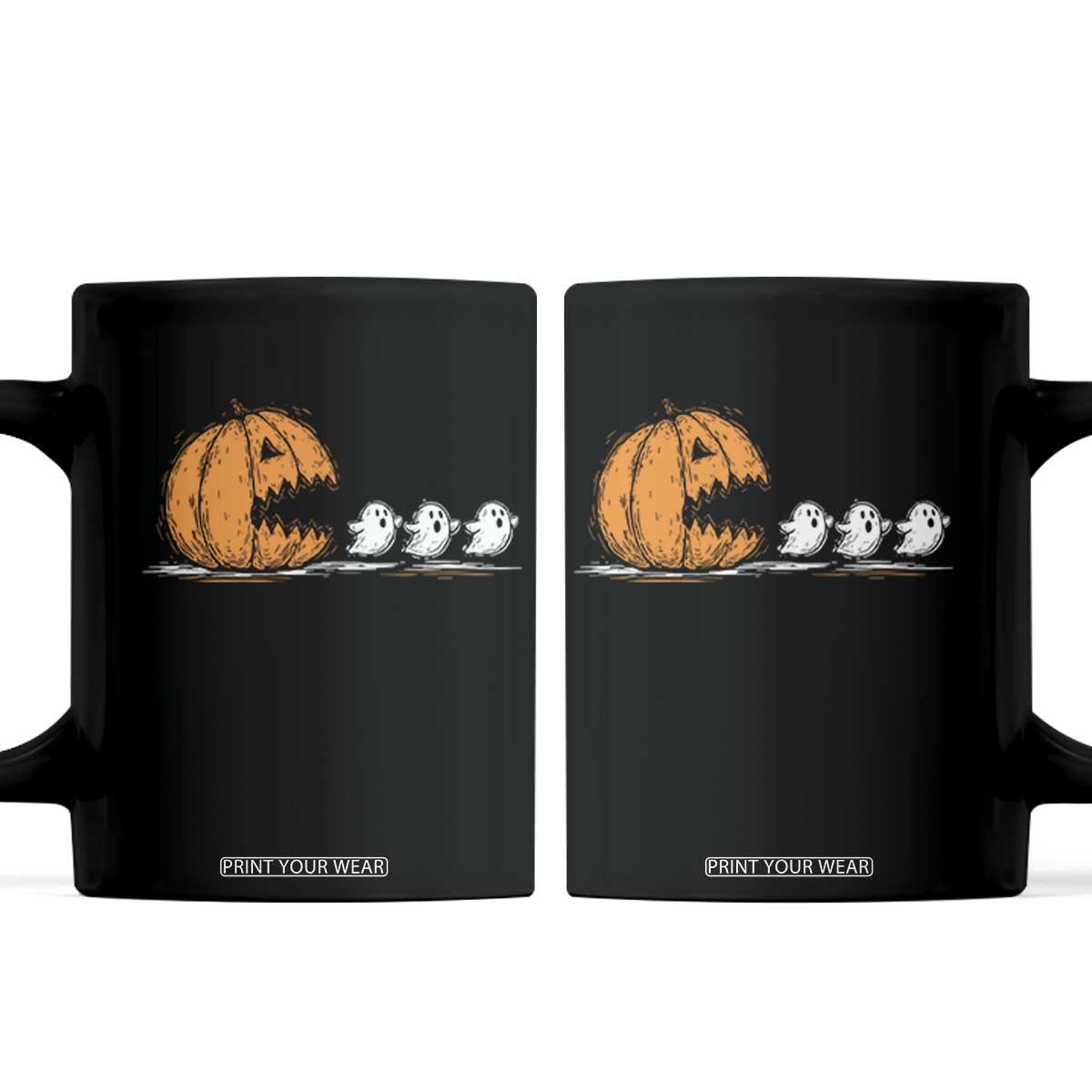Funny Giant Pumpkin Eating Cute Ghosts Sheets Coffee Mug Retro Spooky Halloween