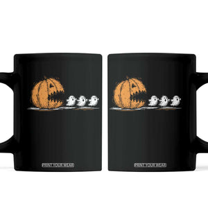 Funny Giant Pumpkin Eating Cute Ghosts Sheets Coffee Mug Retro Spooky Halloween