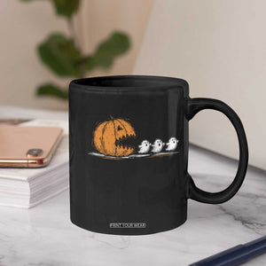 Funny Giant Pumpkin Eating Cute Ghosts Sheets Coffee Mug Retro Spooky Halloween