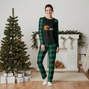 Funny Giant Pumpkin Eating Cute Ghosts Sheets Plaid Pajama Set Retro Spooky Halloween