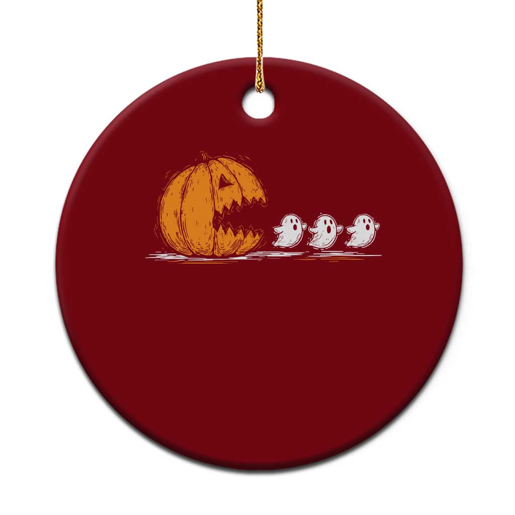 Funny Giant Pumpkin Eating Cute Ghosts Sheets Ceramic Ornament Retro Spooky Halloween