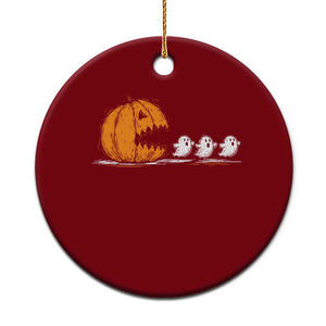 Funny Giant Pumpkin Eating Cute Ghosts Sheets Ceramic Ornament Retro Spooky Halloween
