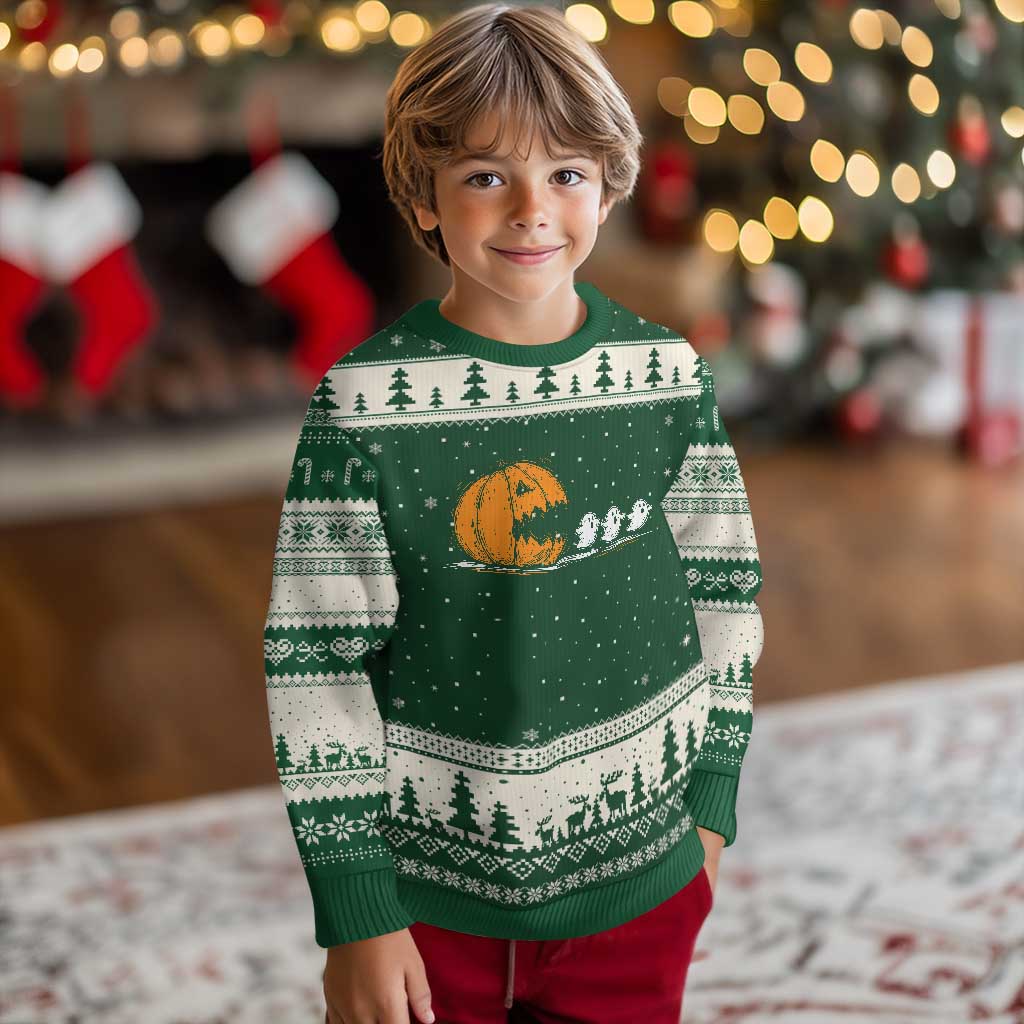Funny Giant Pumpkin Eating Cute Ghosts Sheets Ugly Christmas Sweater Retro Spooky Halloween