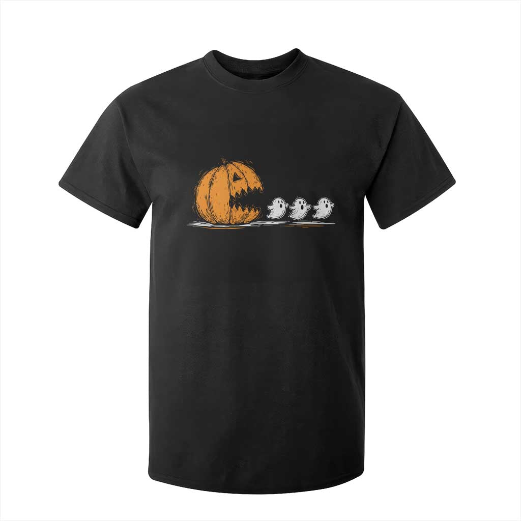 Funny Giant Pumpkin Eating Cute Ghosts Sheets T Shirt For Kid Retro Spooky Halloween