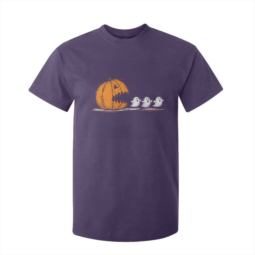 Funny Giant Pumpkin Eating Cute Ghosts Sheets T Shirt For Kid Retro Spooky Halloween