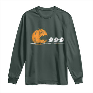 Funny Giant Pumpkin Eating Cute Ghosts Sheets Long Sleeve Shirt Retro Spooky Halloween