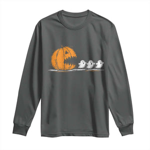Funny Giant Pumpkin Eating Cute Ghosts Sheets Long Sleeve Shirt Retro Spooky Halloween