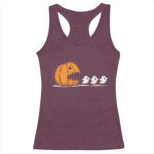Funny Giant Pumpkin Eating Cute Ghosts Sheets Racerback Tank Top Retro Spooky Halloween